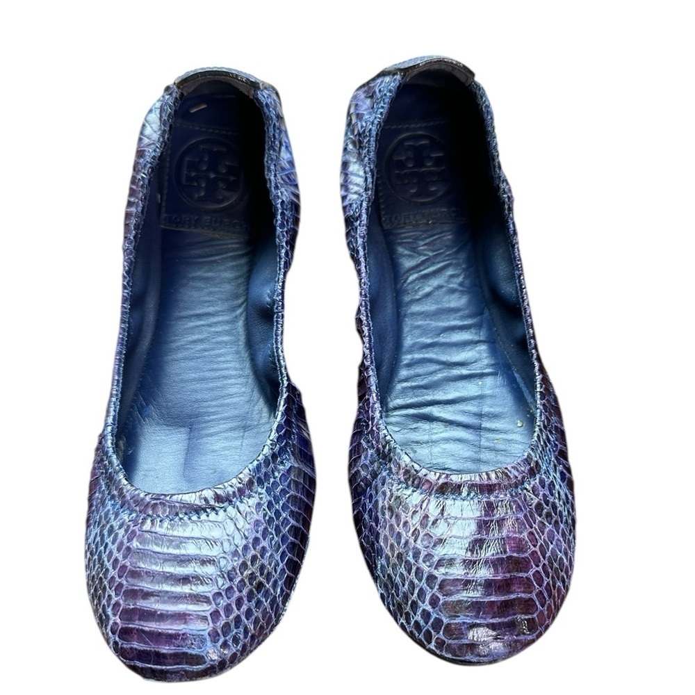 Tory Burch Ultra Marine Eddie Snake Flats Shoes Size 6 1/2